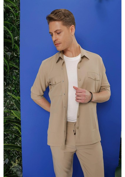 G 1534 Slim Fit Bej Klasik Gömlek modelleri