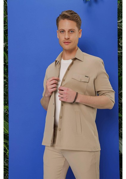 G 1534 Slim Fit Bej Klasik Gömlek fırsatları