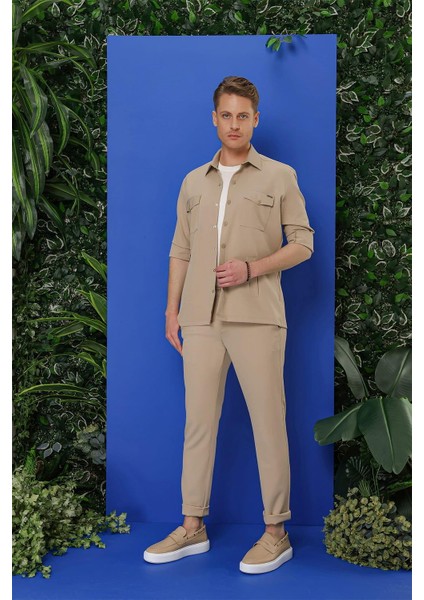 G 1534 Slim Fit Bej Klasik Gömlek indirimleri