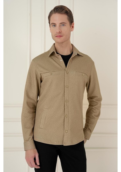G 1581 Slim Fit Camel Klasik Gömlek modelleri