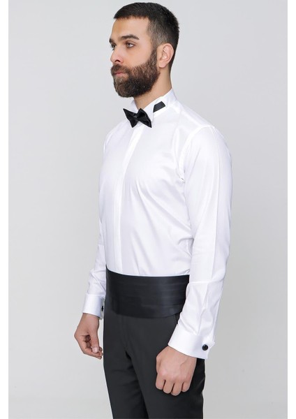 Slim Fit Duble Manşet Ata Yaka Ekru Damatlık Smokin Gömlek Gk 148 fiyatları