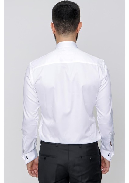 Slim Fit Duble Manşet Ata Yaka Ekru Damatlık Smokin Gömlek Gk 148 fırsatları