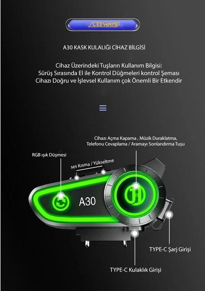 A30 Motosiklet Bluetooth Kask Kulaklığı Yüksek Ses ve Mikrofon Kalitesi indirimleri