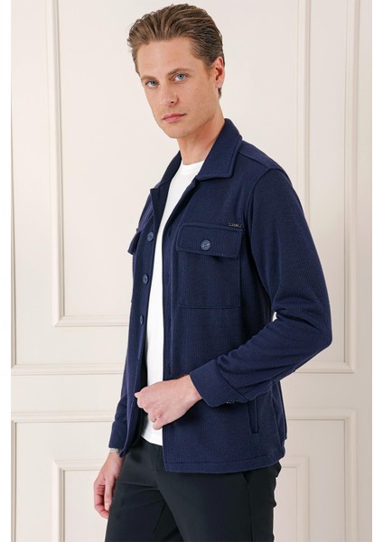 Comfort Fit Kapaklı Cep Fitilli Dokuma Esnek Pamuk Lacivert Gömlek Ceket G 1561 modelleri