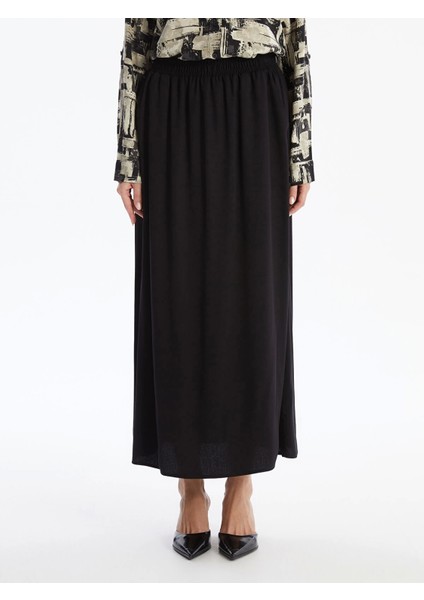 Lcw Grace Siyah Kadın Beli Lastikli Düz Etek modelleri