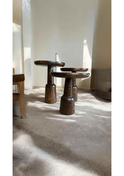 Ahşap Ceviz Mantar Sehpa Seti 3’lü – Masif Doğal Zigon ve Fiskos Sehpa fiyatları