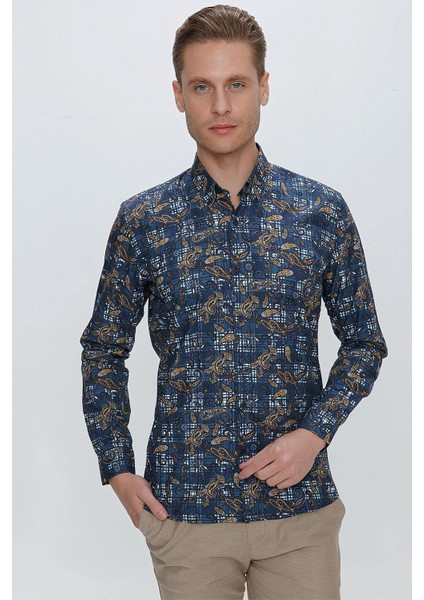 G 1531 Slim Fit Koyu Mavi Spor Gömlek