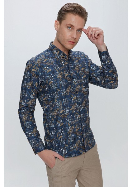 G 1531 Slim Fit Koyu Mavi Spor Gömlek fırsatları