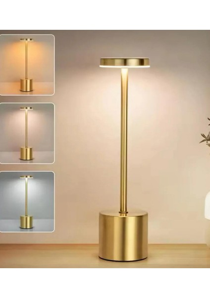 Şarjlı Masa Lambası Dimmerli Dekoratif Abajur Cata Sevilla Dokunmatik Sunum Lambası 3 Renk Işık Modu Gold