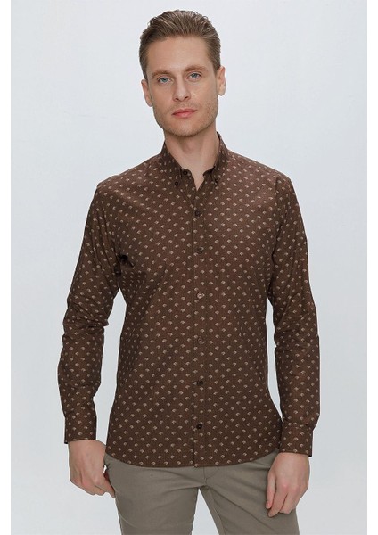 G 1518 Slim Fit Kahve Spor Gömlek