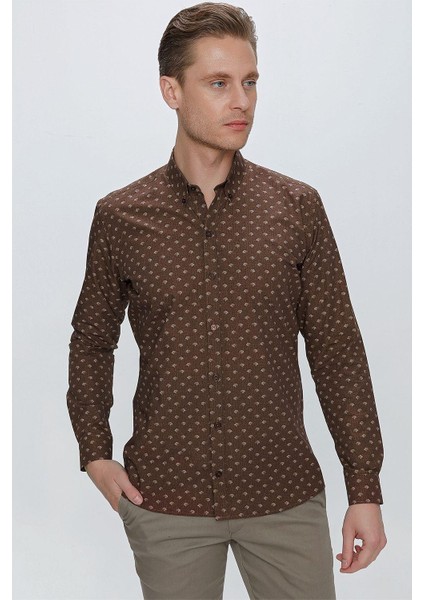 G 1518 Slim Fit Kahve Spor Gömlek fırsatları