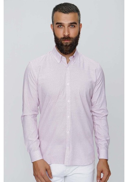 Gk 655 Beyaz-Bordo Klasik Gömlek