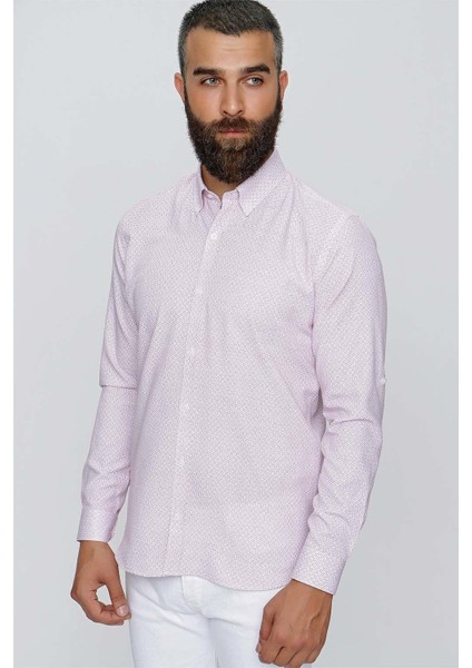 Gk 655 Beyaz-Bordo Klasik Gömlek modelleri