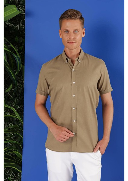 G 1556 Slim Fit Haki Klasik Gömlek modelleri
