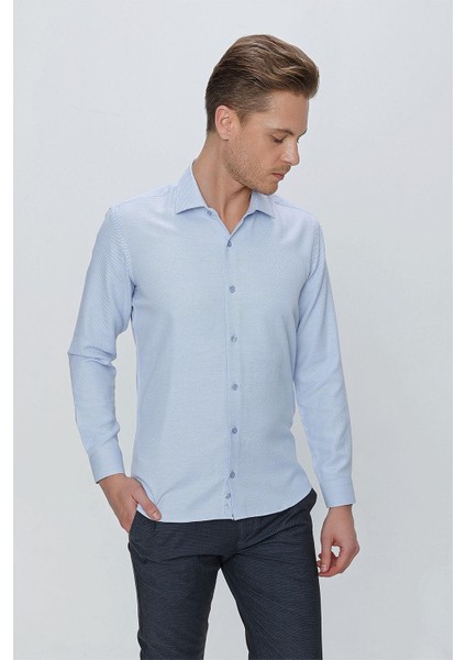 Gk 672 Slim Fit Mavi Klasik Gömlek fırsatları