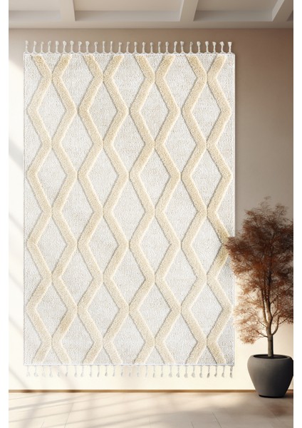 Mılan Krem Bej Yumuşak Bukleli ve Havlı Iskandinav Makine Dokuma Halı Oturma Odası Salon Mutfak Antre modelleri