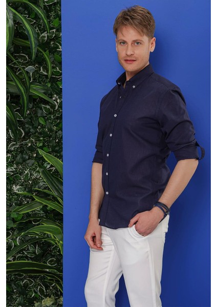 G 1554 Slim Fit Lacivert Klasik Gömlek modelleri