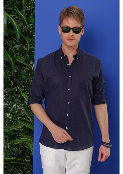 G 1554 Slim Fit Lacivert Klasik Gömlek fırsatları