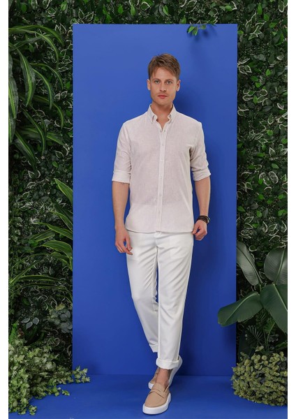 G 1554 Slim Fit Bej Klasik Gömlek fırsatları