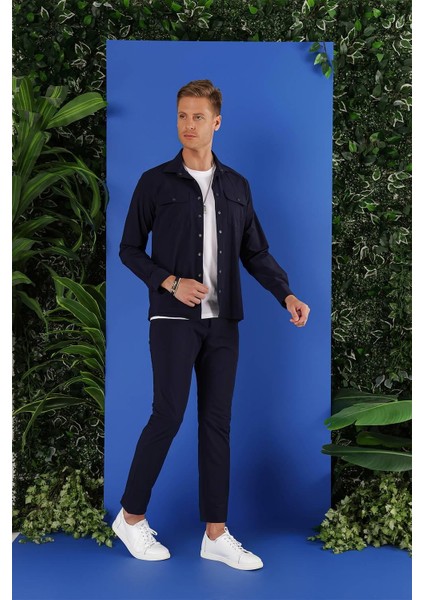 G 1553 Slim Fit Lacivert Klasik Gömlek modelleri