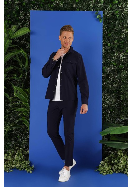 G 1553 Slim Fit Lacivert Klasik Gömlek fırsatları