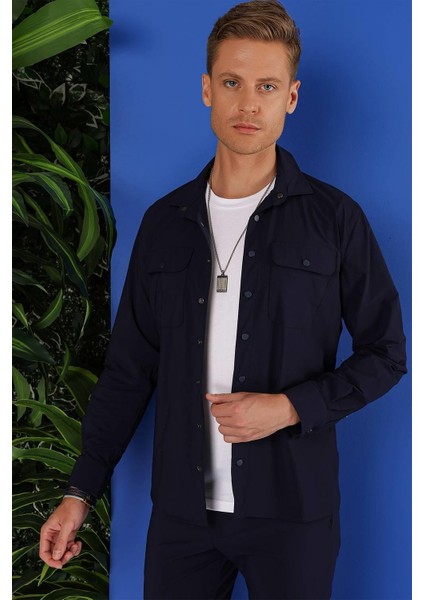G 1553 Slim Fit Lacivert Klasik Gömlek indirimleri