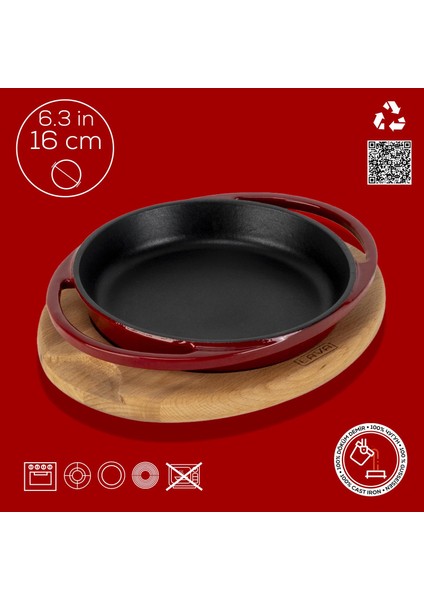 Döküm Yuvarlak Sahan Döküm Demir Yekpare Çift Kulplu Kayın Servis Ahşabı ÇAP(Ø)16CM.-BORDO fırsatları