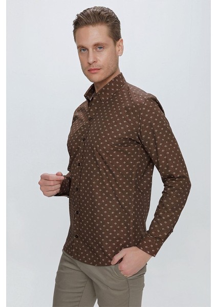 G 1518 Slim Fit Kahve Spor Gömlek modelleri