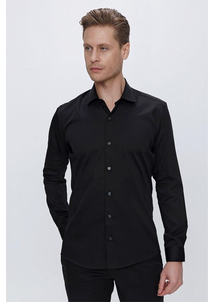 Gk 669 Slim Fit Siyah Klasik Gömlek