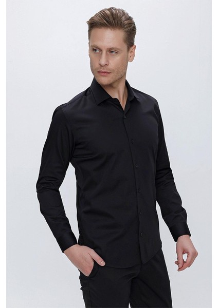 Gk 669 Slim Fit Siyah Klasik Gömlek modelleri