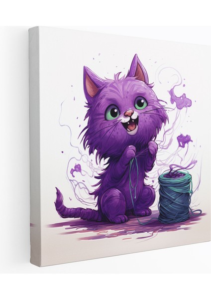 Yaramaz Mor Kedi Kanvas Tablo - Mor Kanvas Duvar Sanatı Yaramaz Mor Kedi