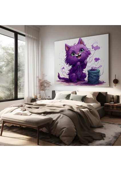 Yaramaz Mor Kedi Kanvas Tablo - Mor Kanvas Duvar Sanatı Yaramaz Mor Kedi fiyatları