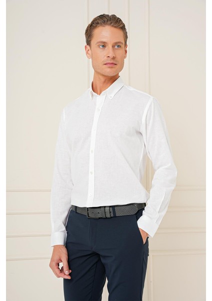 Slim Fit Düğmeli Yaka Dokulu %100 Pamuk Klasik Beyaz 2 Gömlek Gk 726 modelleri