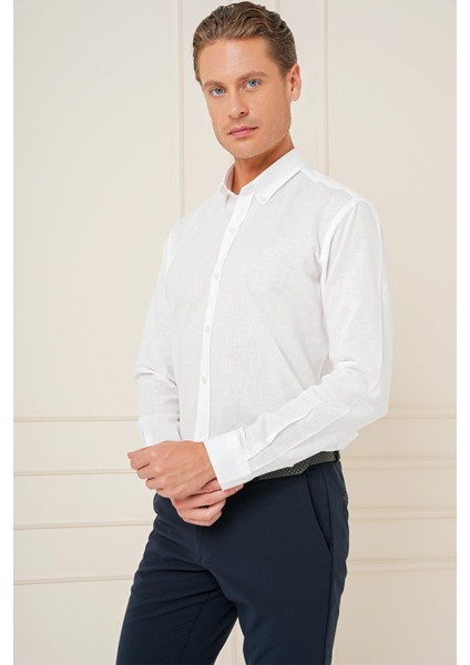 Slim Fit Düğmeli Yaka Dokulu %100 Pamuk Klasik Beyaz 2 Gömlek Gk 726 fırsatları
