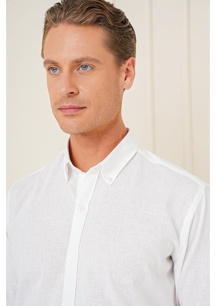Slim Fit Düğmeli Yaka Dokulu %100 Pamuk Klasik Beyaz 2 Gömlek Gk 726 indirimleri