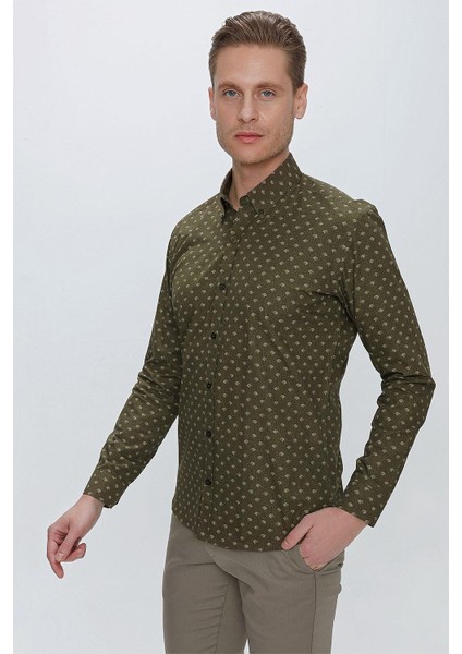 G 1518 Slim Fit Haki Spor Gömlek modelleri