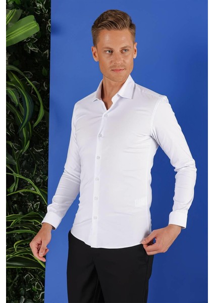 Gk 690 Slim Fit Beyaz Klasik Gömlek modelleri