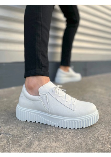 JY502 Bold Bağcıklı Cilt Erkek Günlük Sneaker Ayakkabı Cbt - Beyaz