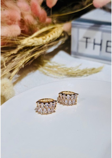 Altın Kaplama Çelik Zirkon Taşlı Modern Kadın Küpe