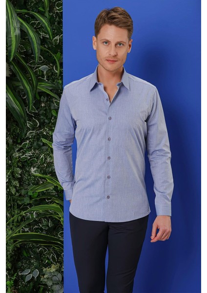 Gk 679 Slim Fit Koyu Mavi Klasik Gömlek