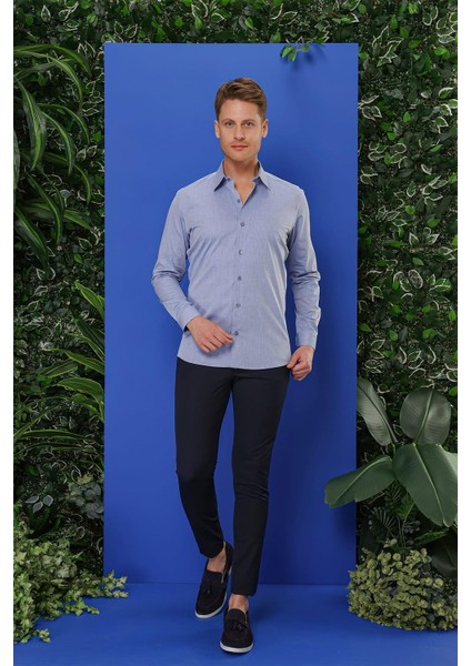 Gk 679 Slim Fit Koyu Mavi Klasik Gömlek fırsatları