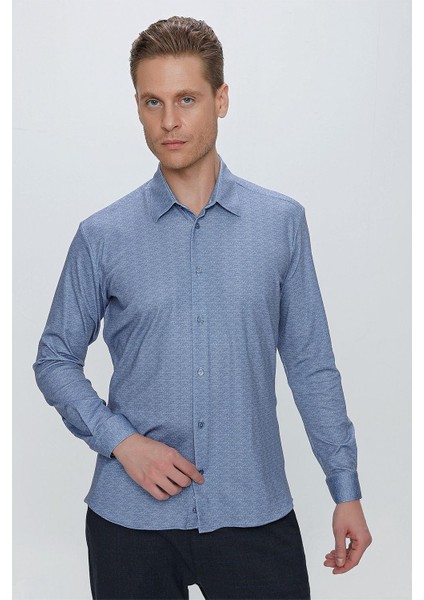 G 1523 Slim Fit Mavi Spor Gömlek