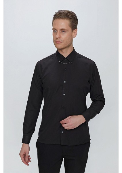 Gk 664 Slim Fit Siyah Klasik Gömlek fiyatları