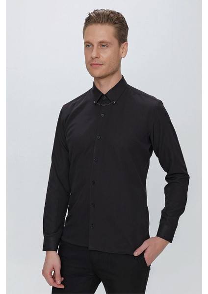 Gk 664 Slim Fit Siyah Klasik Gömlek modelleri