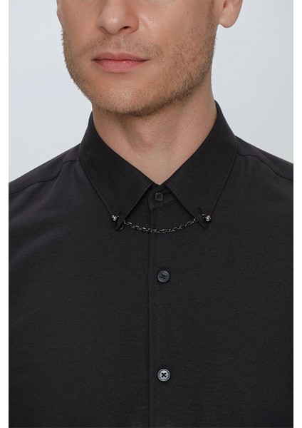 Gk 664 Slim Fit Siyah Klasik Gömlek indirimleri