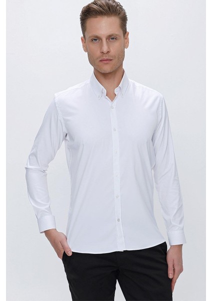 Gk 666 Slim Fit Beyaz Klasik Gömlek