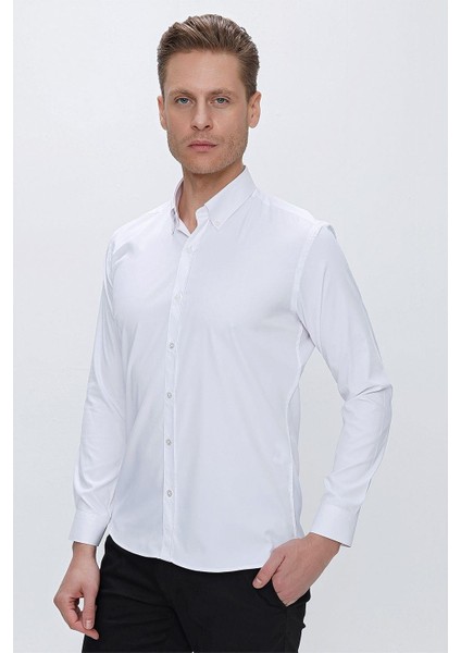 Gk 666 Slim Fit Beyaz Klasik Gömlek modelleri