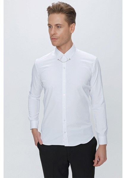 Gk 666 Slim Fit Beyaz Klasik Gömlek fırsatları