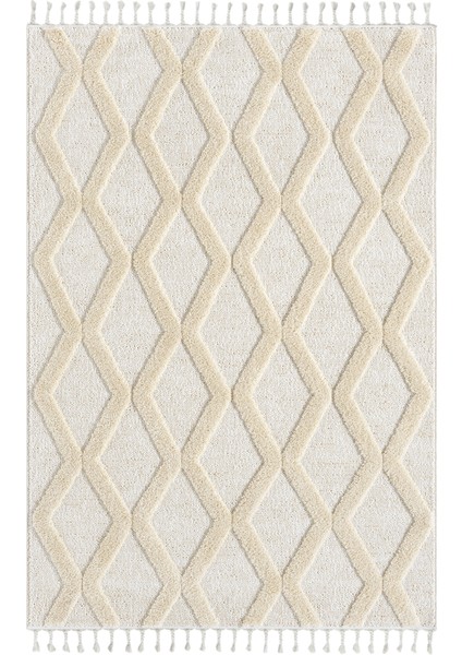 Mılan Krem Bej Yumuşak Bukleli ve Havlı Iskandinav Makine Dokuma Halı Oturma Odası Salon Mutfak Antre