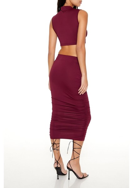 Crop Bluz ve Midi Etek Takımı